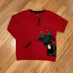 Joules Red Sweater with Festive Dog Design